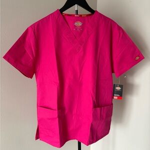 Dickies V-Neck Scrub Top in Bright Pink